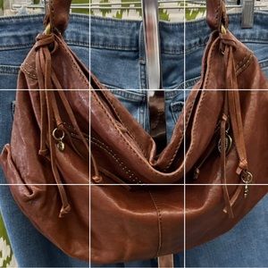 Lucky Brand Brown Boho Italian Leather HandBag Shoulder Slouch-